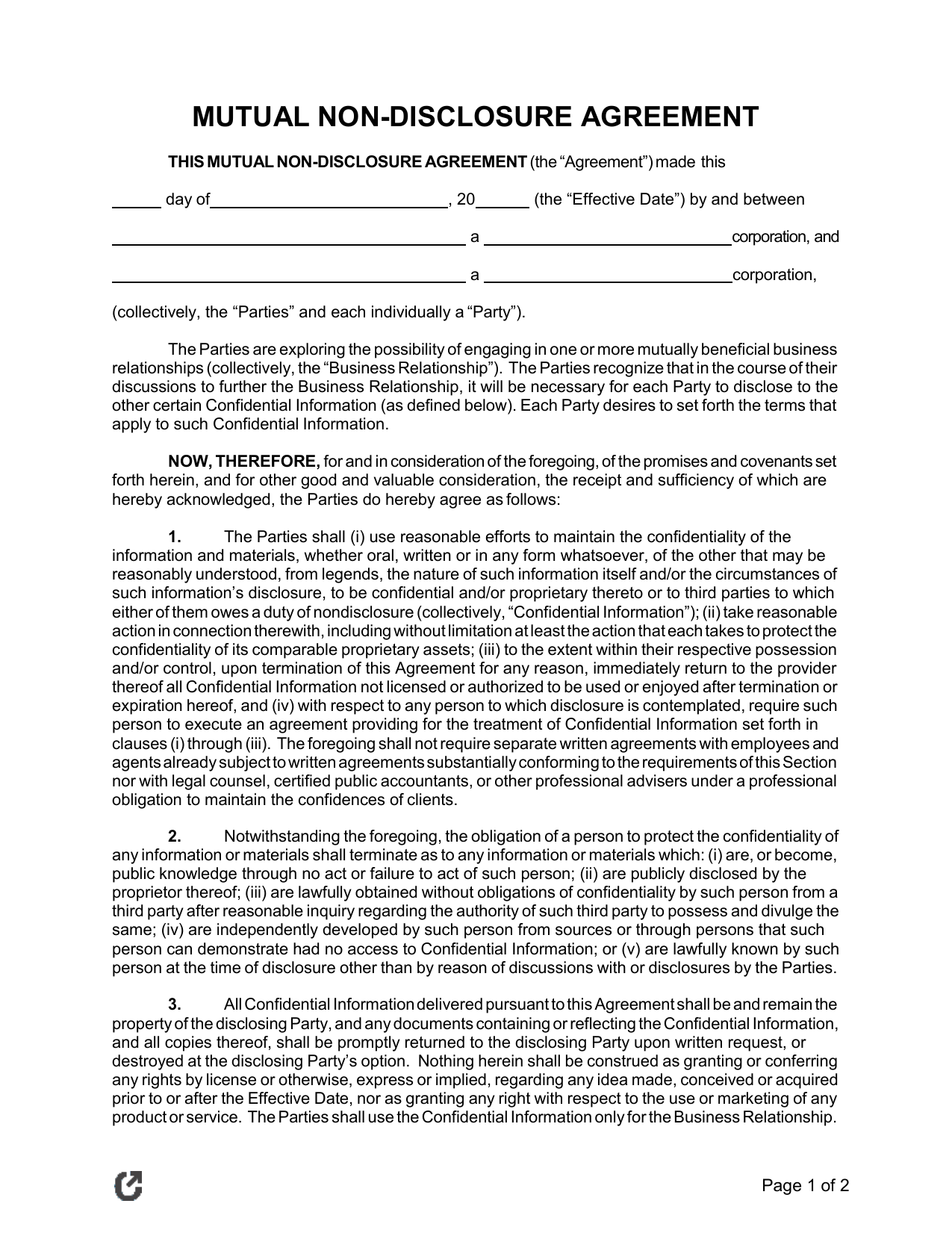 Mutual Confidentiality Agreement Template