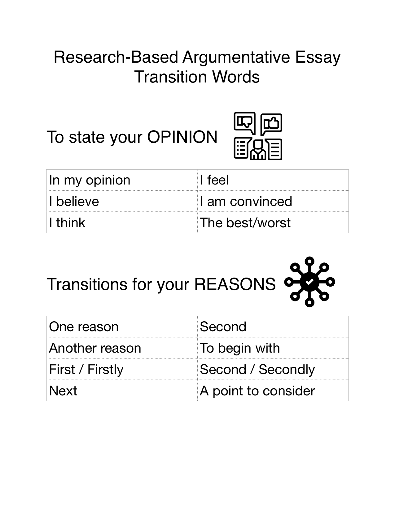 transition words for evidence in argumentative essay