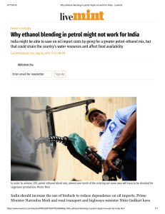 Why ethanol blending in petrol might not work for India - Livemint