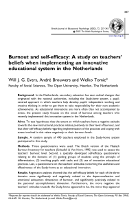 BURNOUT AND SELF-EFFICACY  A STUDY OF TEACHERS' BELIEFS WHEN IMPLEMENTING AN INNOVATIVE EDUCATIONAL SYSTEM IN THE NETHERLANDS