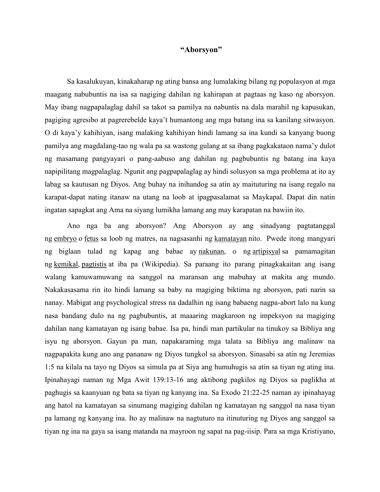 halimbawa ng thesis statement sa posisyong papel