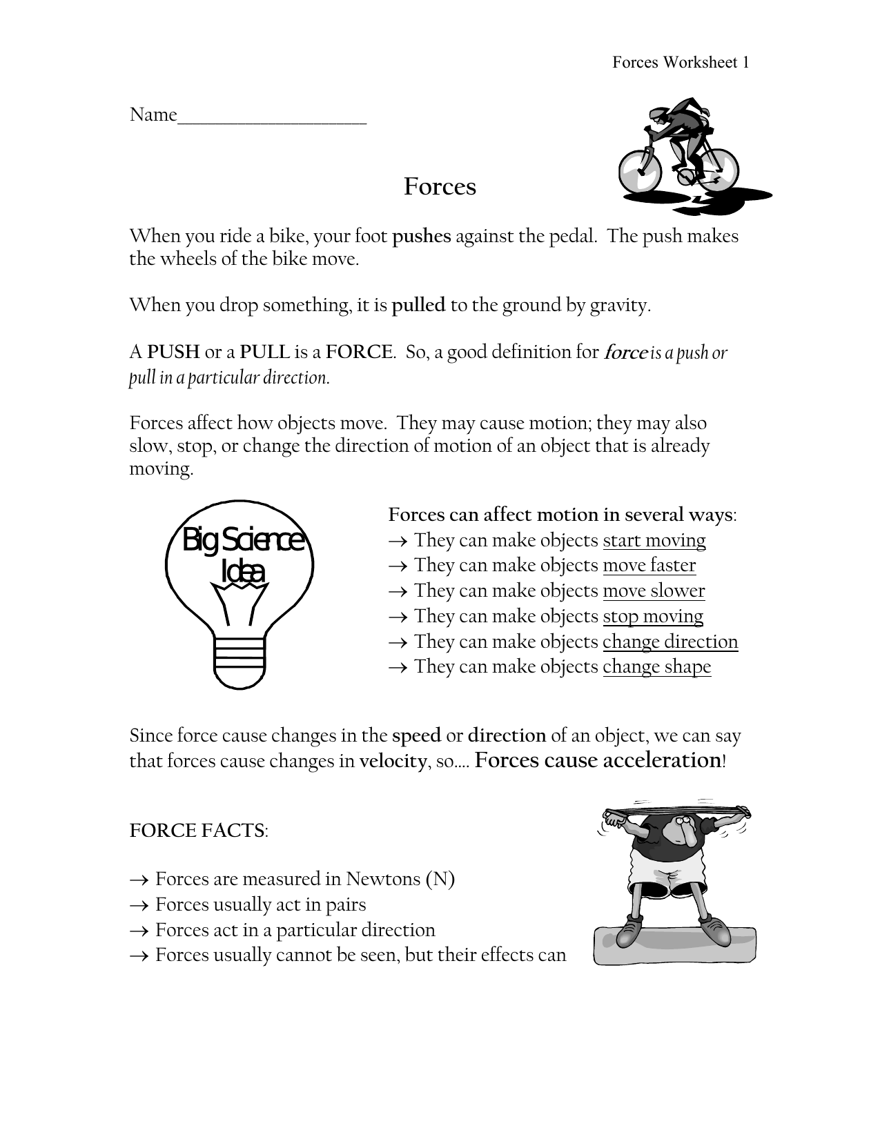 forces ws Throughout Forces And Motion Worksheet