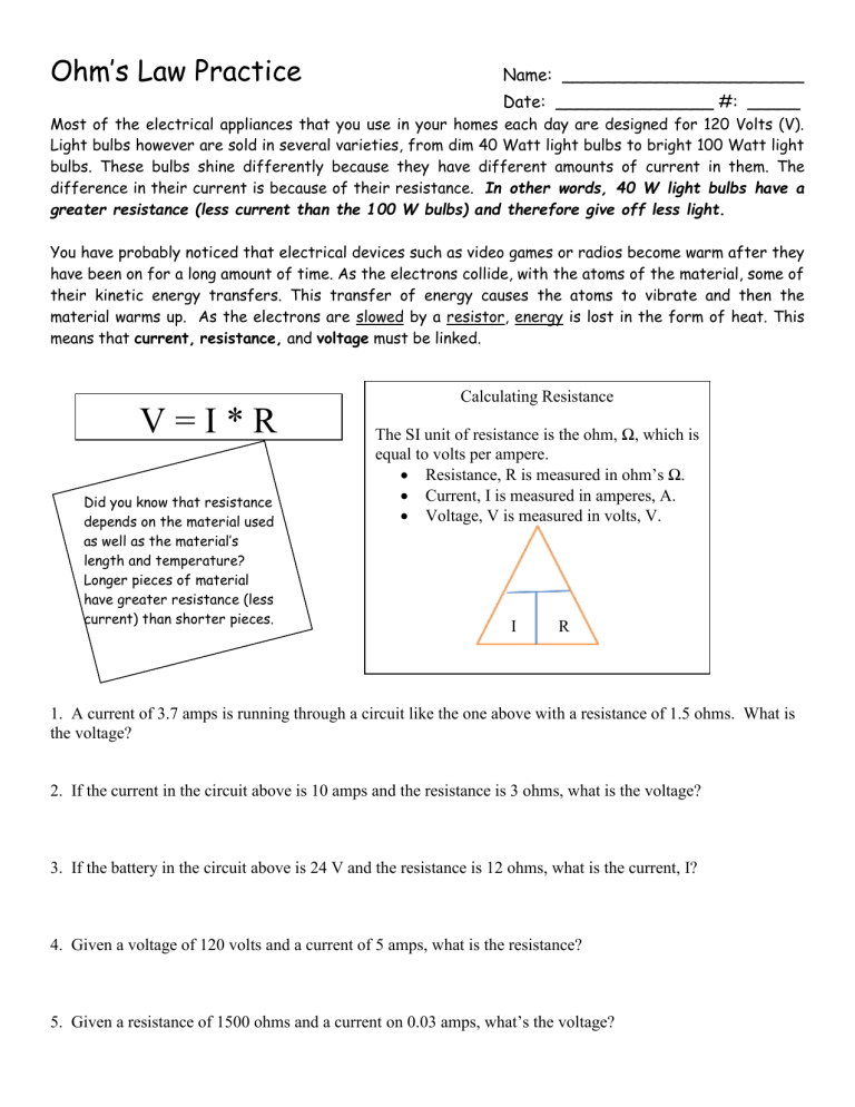 Ohm s Law Practice