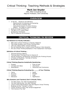HANDOUT - Critical Thinking - Teaching Methods and Strategies