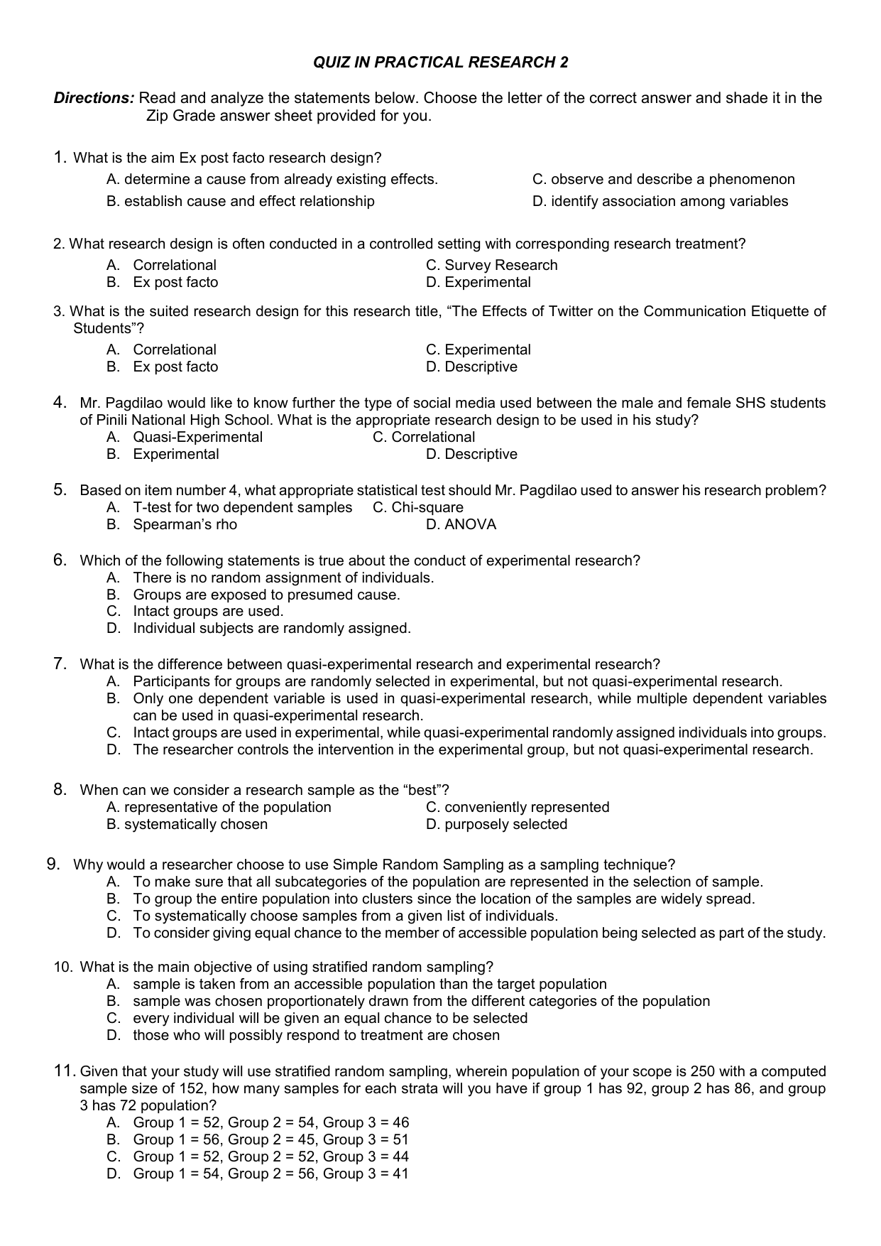 sample exam questions on research methods