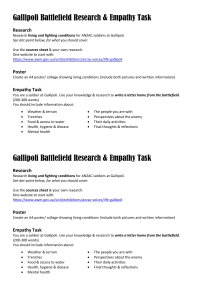 Gallipoli Living conditions (research & empathy) worksheet + sources