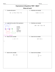 Expressions  Equations Test - Math 7+