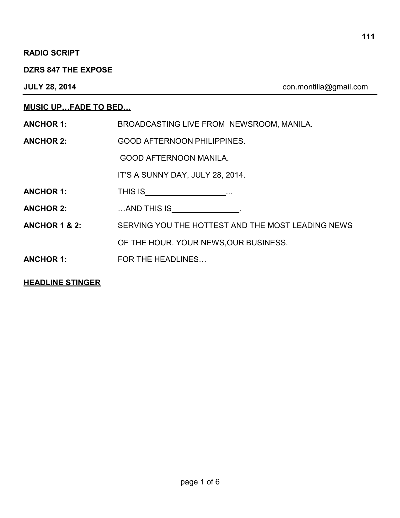 Radio Script Template