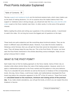 Pivot Point Indicator for MT4 MT5 - Video & Practice