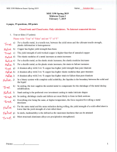 MSE 3190 Spring 2019 Midterm I solution set and grading rubric