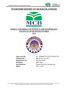 MCB Bank Internship Report: Kohat Branch