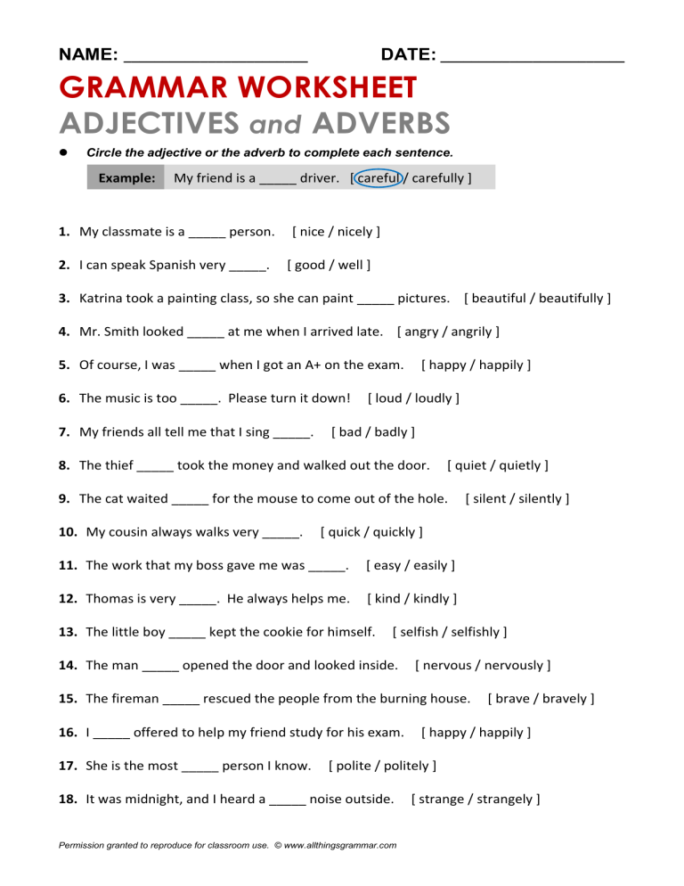 Atg worksheet adjectives adverbs