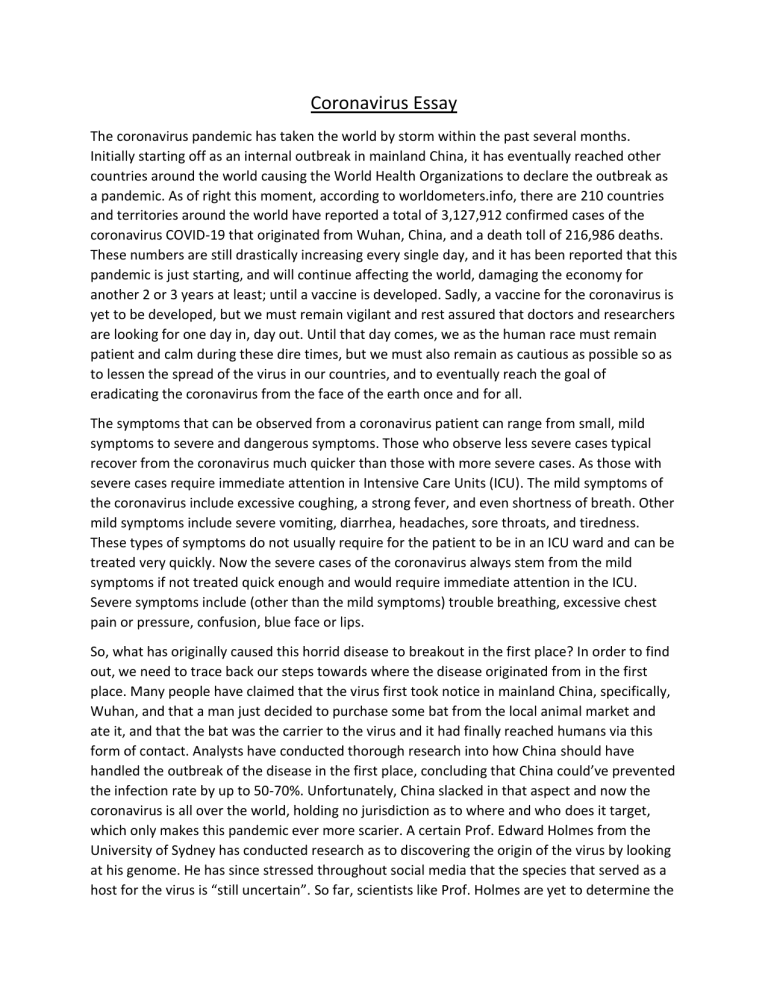 essay intro about pandemic