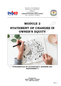 STATEMENT OF CHANGES IN OWNER'S EQUITY