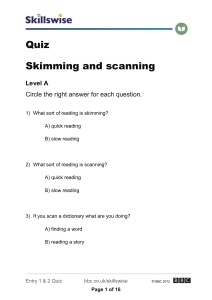 Skimming and scanning quiz