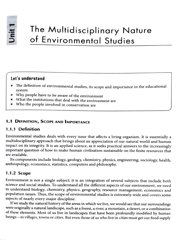 scope and importance of environmental studies