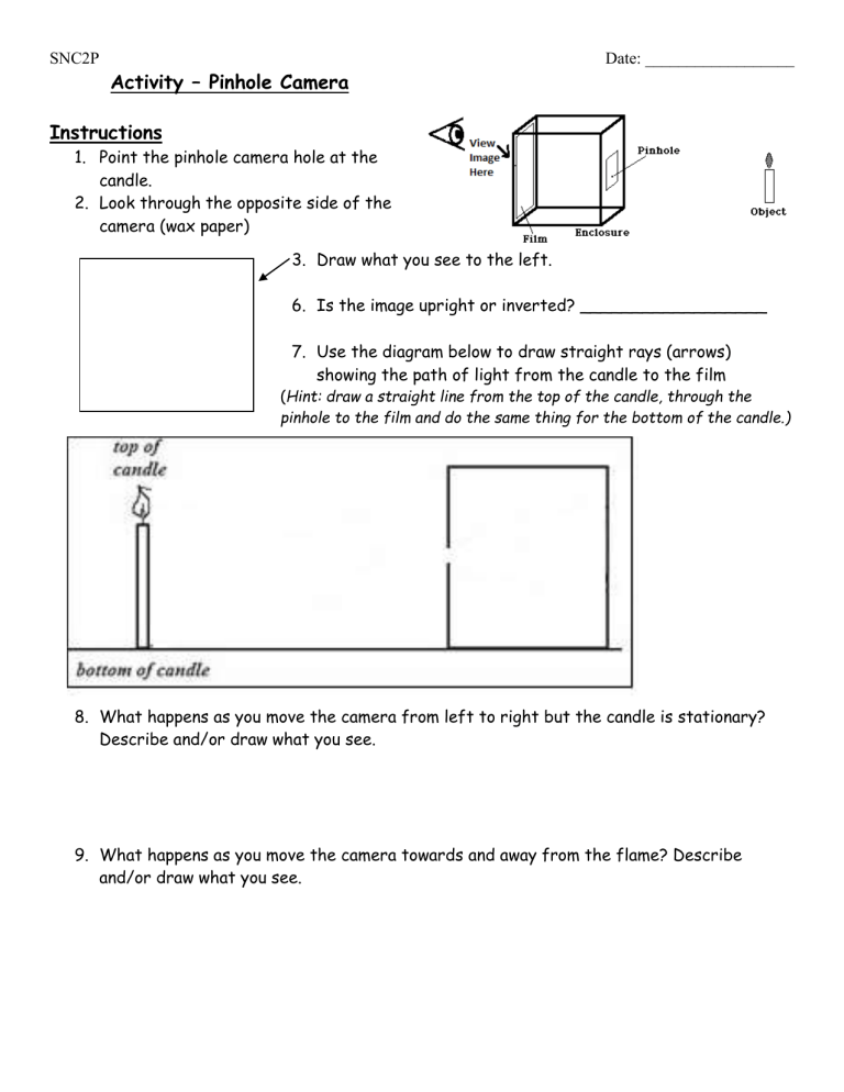 problem solving sheet pinhole camera