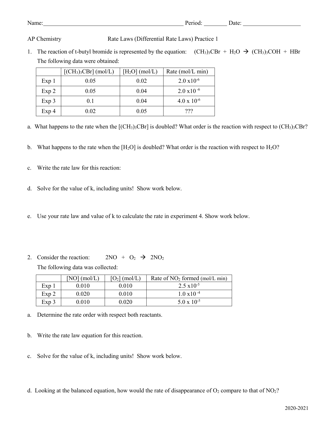 worksheet-rate-laws-differential-rate-laws-1-ap-chemistry-2020-2021-updated
