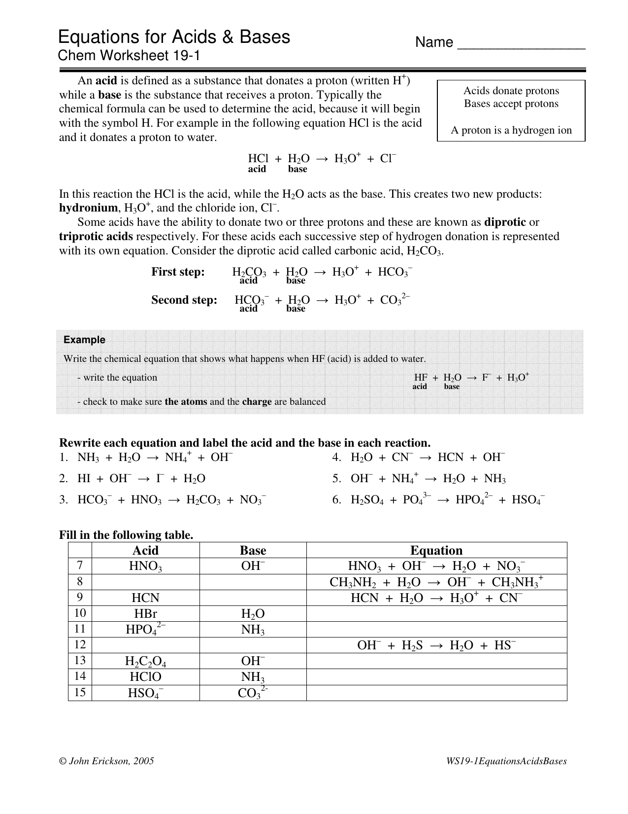 Acid Base Reactions Worksheet Zipworksheet