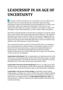 LEADERSHIP IN AN AGE OF UNCERTAINTY
