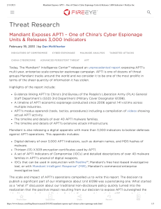 Mandiant Exposes APT1 – One of China's Cyber Espionage Units & Releases 3,000 Indicators   FireEye Inc