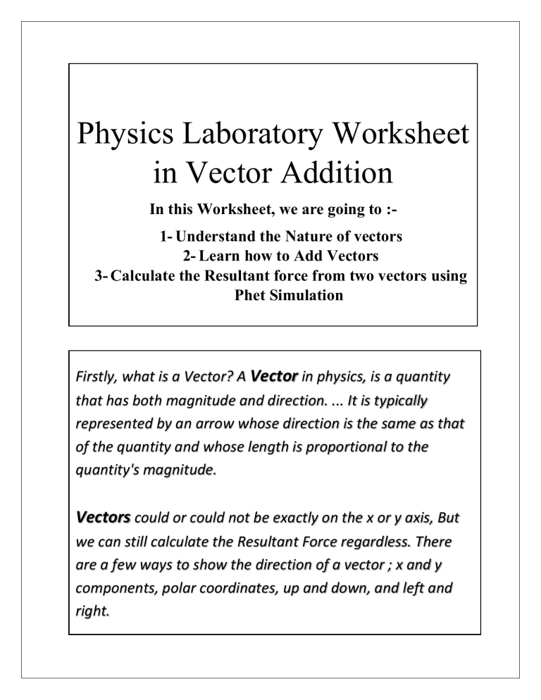 Vectors Worksheet