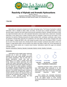 Reactivity of Aliphatic and Aromatic Hydrocarbons