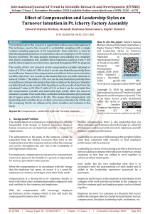 Effect of Compensation and Leadership Styles on Turnover Intention in Pt. Icherry Factory Assembly