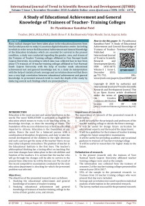 A Study of Educational Achievement and General Knowledge of Trainees of Teacher Training Colleges