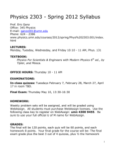 Syllabus Physics 2303 Spring 2012