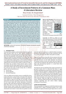 Investment Patterns of Common Man: A Literature Review