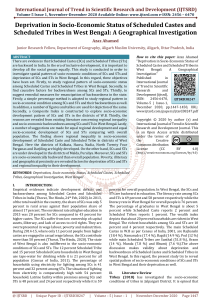 Deprivation in Socio Economic Status of Scheduled Castes and Scheduled Tribes in West Bengal A Geographical Investigation