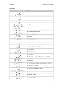 Physics Equations for HKDSE