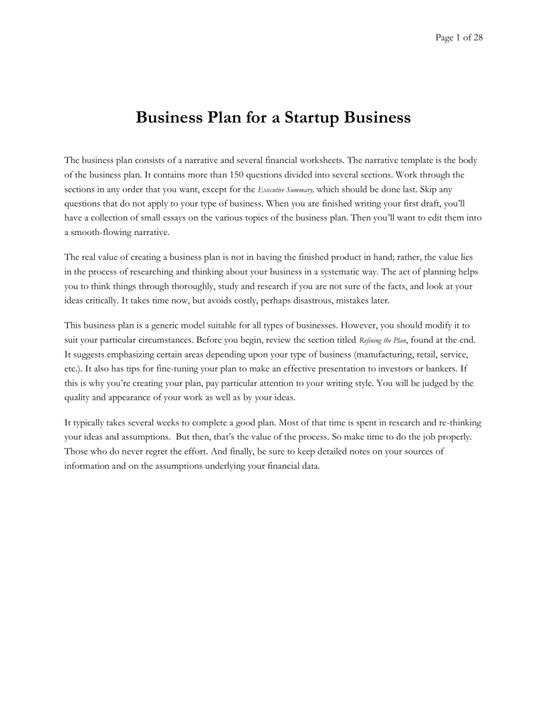business plan narrative