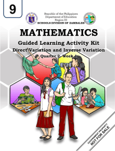 Math 9 Guided Learning Activity Kit (Direct and Inverse Variation)