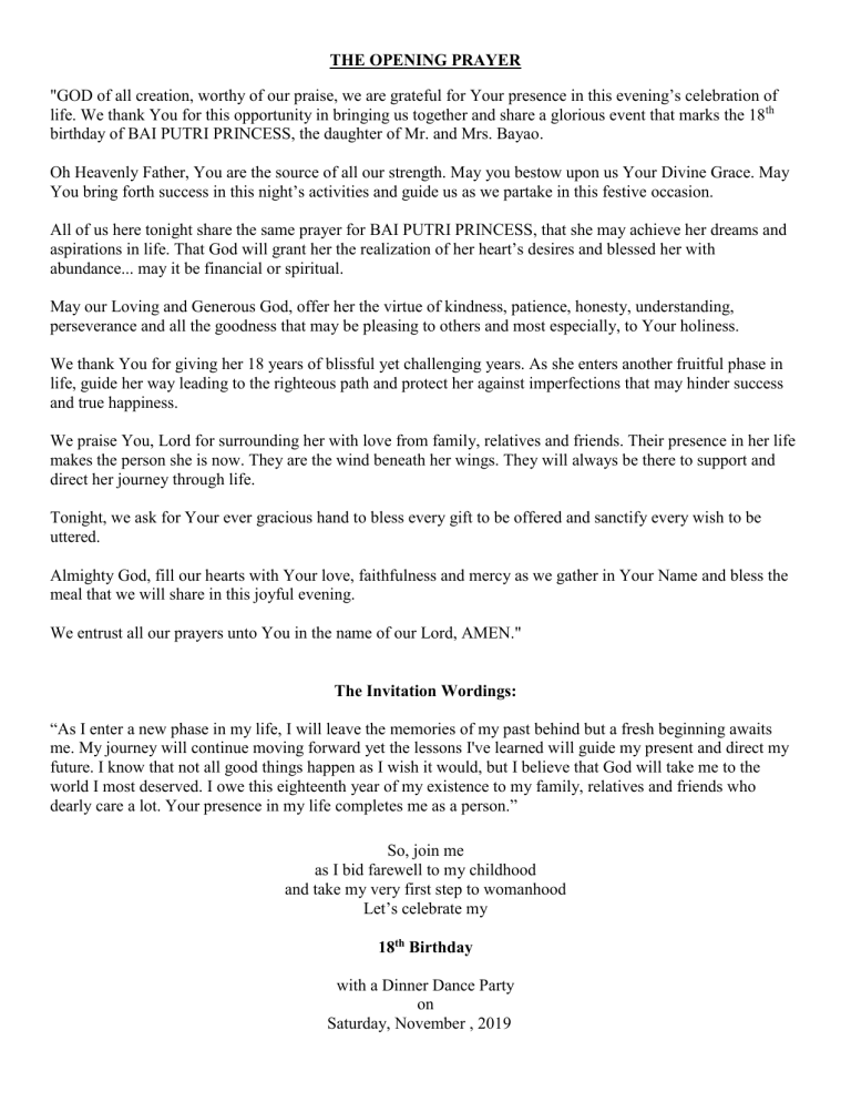 20 Best 18th Birthday Debut Program Script Sample For Emcee Free 