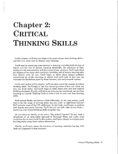 Ch 2 Learning to Learn Textbook  Critical Thinking skills