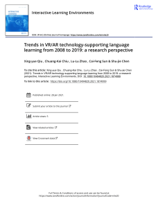 Trends in VR AR technology supporting language learning from 2008 to 2019 a research perspective