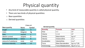 physical quantites and units