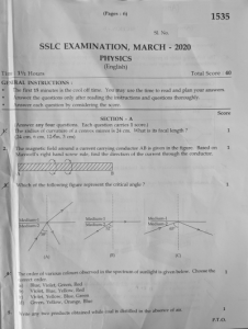 Physics Question Paper (EM) SSLC Exam March 2020
