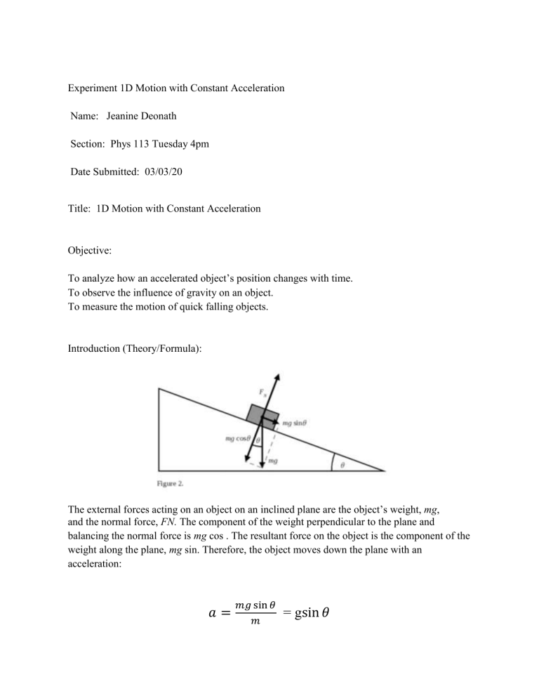 lab motion with constant acceleration assignment lab report brainly