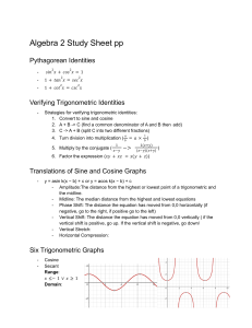 Algebra 2 Trigonometric Identities and Graphs