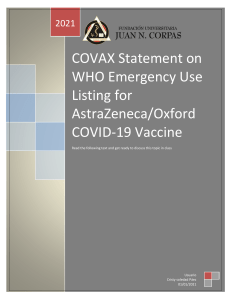 COVAX Statement on WHO Emergency Use Listing for AstraZeneca