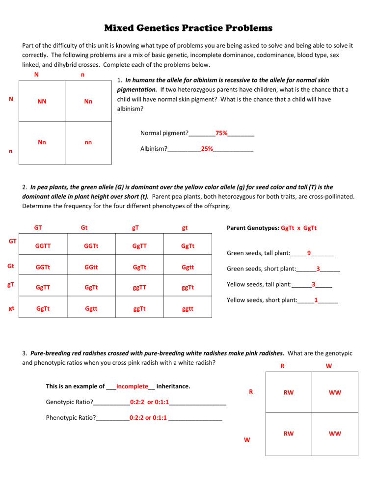 Mixed genetics practice problems key 1