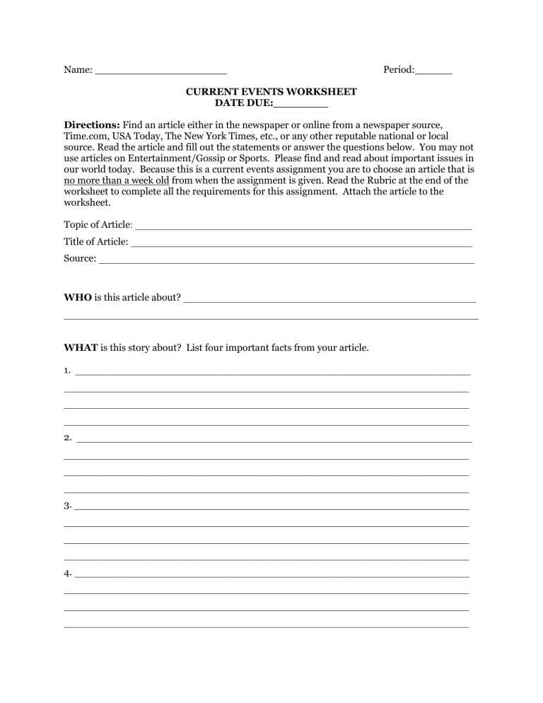 current events assignment template