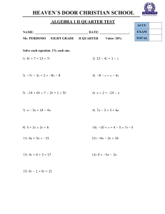 algebra 1 QUARTER II Quarter Test