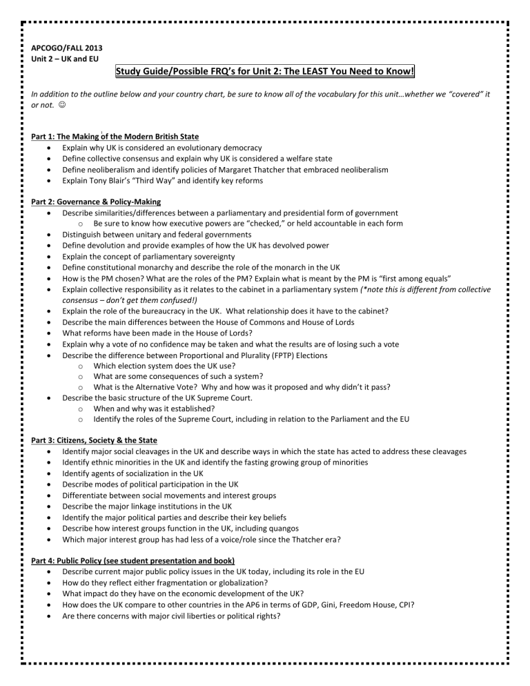 Study Guide AP Comp Gov