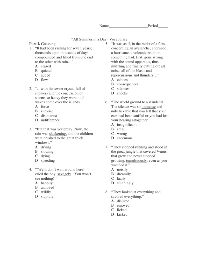 all-summer-in-a-day-worksheet