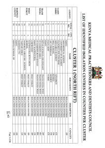 LIST OF IDENTIFIED ISOLATION CENTRES IN COUNTIES PER CLUSTER