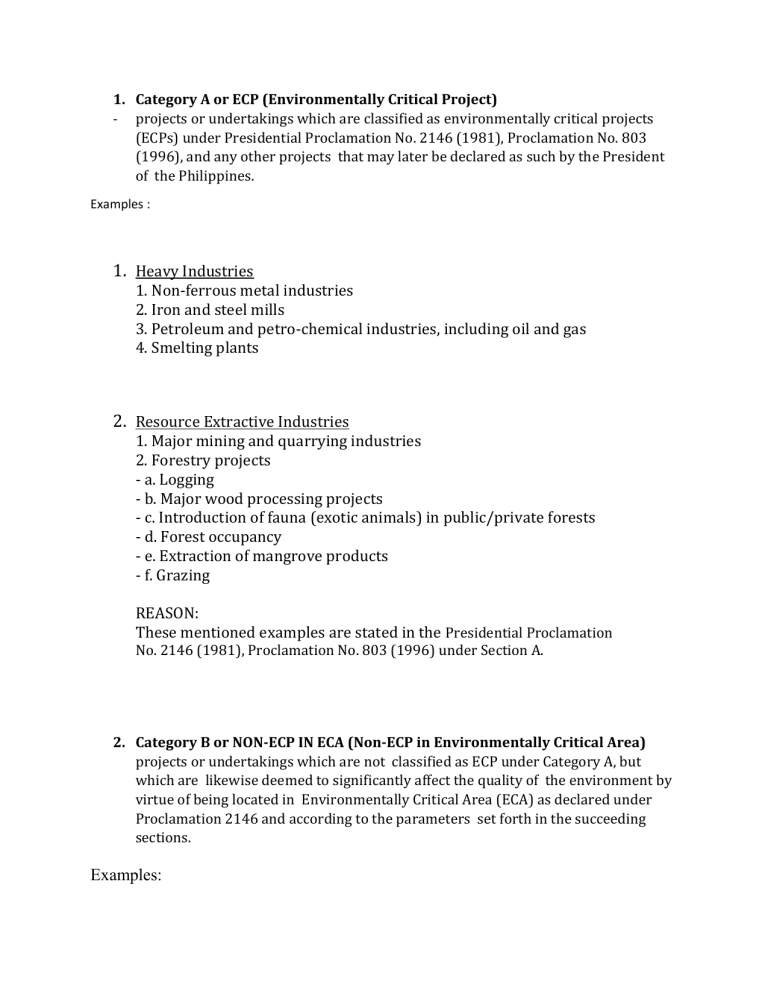 Environmental Project Categories